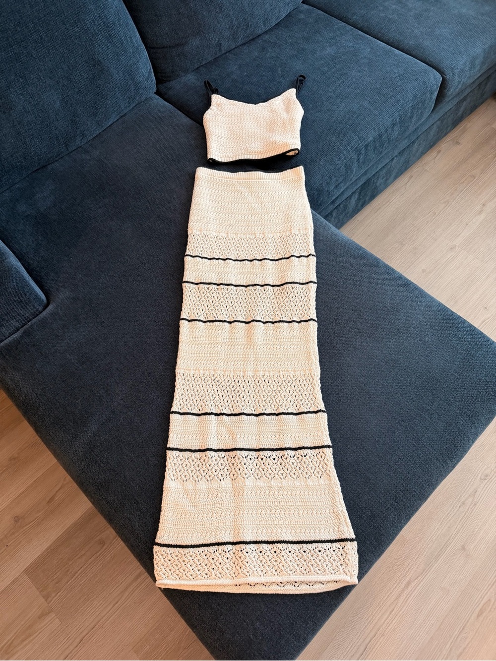 Abercrombie & Fitch Cream Maxi Knit Two-Piece with Black Trim